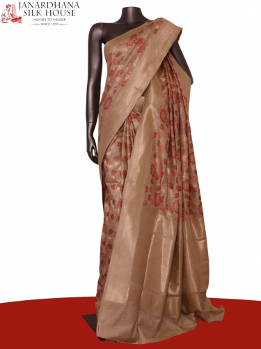 Designer Floral Handloom Tussar Silk Saree
